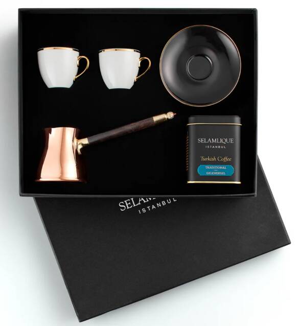 SELAMLIQUE ISTANBUL Türk Kahvesi, Bakır Cezve ve Klasik Siyah Fincan Seti
