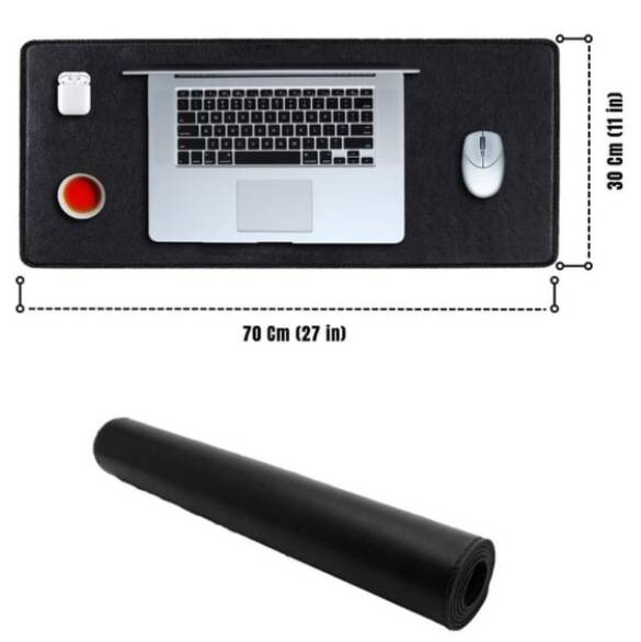 Siyah Deri Mouse Pad 70x30 L Dikişli Kenar Çift Yönlü Kullanım Masa Matı Sümen