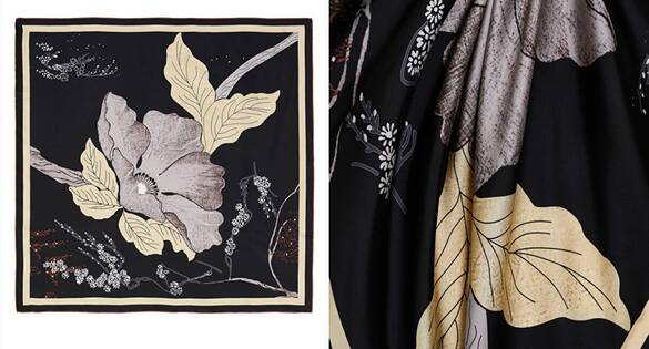 Siyah Japone Desen 90x90 cm İpek Eşarp