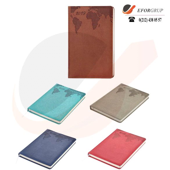 Dünya desenli Termoderi Kapaklı Ajanda