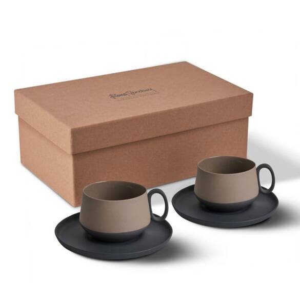 Tube 2'li Tabaklı Çay Fincan Takımı Siyah - Siyah & Taş